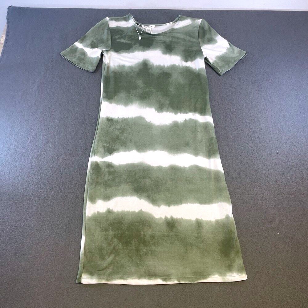 Capella Women T-Shirt Dress Green White Tie Dye Large‎ Boho Casual BD3214